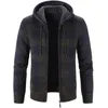 Men's Wool Blends Men's Hooded Plaid Printed Long Sleeve Sweater Autumn Winter Plush Large Casual Cardigan Coat 220915
