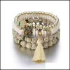 Perlenstränge Retro-Stil Armband-Set Farbe Naturstein Perlen Harz Anhänger Kette Dekoration Pseras Schmuck für Mädchen Schmuck 4 Dhaid