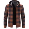 Men's Wool Blends Men's Hooded Plaid Printed Long Sleeve Sweater Autumn Winter Plush Large Casual Cardigan Coat 220915