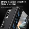 Magnetische gevallen voor Samsung Galaxy Z Fold 4 Case Tempered Glass Filmscherm Beschermer Stand Scharnier Lederen Cover
