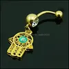 Navelklockknapp ringer Fashion Gold Plated Belly Button Rings 316L Rostfritt stål Dangle Pierced Hand Navel Piercing Jewelry 2442 DHXVG