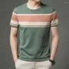 T-shirt da uomo MLSHP T-shirt da uomo a righe larghe estive Colletto tondo di lusso Maschile sottile Moda in cotone Semplice uomo T-shirt 3XL