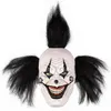 Décoration de fête Halloween Evil Laughing Saw Clown Costume Adulte Masque Creepy Killer Joker avec Cheveux Noirs Cosplay Huanted House Props 220915