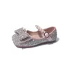 Barn läderskor för flickor småbarn barn klär skor för bröllopsfest glitter paljett tyg med bow-knot mare jane