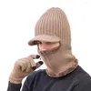BERETS 1 SET FLEECE LINING handskar färgfast hattar män vinter stickade ansiktsskydd beanies