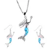 Necklace Earrings Set NPKDS Trend Exquisite Mermaid Design Jewelry Fashion Women Fire Opal Pendant Gift