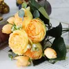 Faux Floral Greenery 5 Big HeadsBouquet Peonies Artificial Flowers Silk Peonies Bouquet 4 Bud Flowers Wedding Home Decoration Fake Peony Rose flower J220906