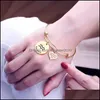 Charm Bracelets 12 Constellation Zodiac Bangle Cuff Take Time Enjoy Every Day Letter Carved Heart Coin Charm Stainless Steel Adjustab Dhos0