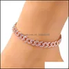 Anklets Women Bransoletka Anklety lodowana kubańska link bransoletki złoto sier różowy diamentowy hip hop łańcuch body biżuteria 668 Q2 Drop de dhlzy