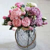 Faux Floral Greenery 5 Big HeadsBouquet Peonies Artificial Flowers Silk Peonies Bouquet 4 Bud Flowers Wedding Home Decoration Fake Peony Rose flower J220906