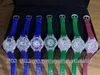 Klassiska varumärke kvinnor fjäril titta på fullfärgade diamanter kvarts titta på äkta läder shinny green cz urtavla armbandsur toppkvalitet 32mm