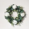 Decoraciones navideñas Hortensia blanca Hojas verdes Guirnalda de eucalipto Decoración para el hogar Guirnalda de flores artificiales para la decoración de la boda Ornamento 220914