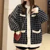 Women's Knits Tees EWQ Autumn Sweater Coat Retro Shirt Check Long Sleeve Single Breasted Plaid Loose Knit Cardigan Ladies QB321 220914