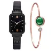 Wristwatches New Watch Women Fashion Casual Leather Belt Watches Simple Ladies Rectangle Green Quartz Clock Dress Watches Reloj Mujer J220915