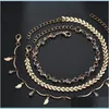 Bracelets de cheville Ensemble de trois pièces pour femmes, bijoux de cheville, feuille de fer en strass, petites feuilles, bracelets de cheville de mode pour dames 3 74Gt J2B Drop Dhx3A