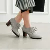 드레스 슈즈 Huostar Womens Pump 얕은 Brogue 구두 빈티지 Chunky Heel Cut Out 옥스포드 여성 Short Boot