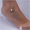 Anklets Drop Delivery Imitation Pearl Beads Gold Sier Alloy Ankle Chain Anklets Bracelet Foot Jewelry Barefoot Sandals Beach Accessor Dhyfg