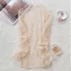 Męskie koszule kobiety bluzki seksowne koronkowe puste z siatki topy z długim rękawem o szyja przez koszulki uprawy fasfetowe Top Spring Summer 2022