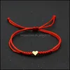 Braccialetti con ciondoli Oro Sier Bracciale con ciondoli a cuore d'amore Donna Uomo Amanti Desiderio Buona fortuna Corda rossa intrecciata Bracciali regolabili per coppie J Dhkru