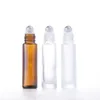 竹キャップ10mlガラス香水ボトルロールボトル霜の透明なアンバーフレグランス用エッセンシャルオイルステンレススチールローラーボール