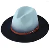 Bérets automne hiver bicolore Fedora chapeau femme ceinture chaîne Jazz haut bord large bord droit laine feutre hommes chaud Panama