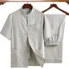 Tracce maschili da uomo ricami grigi in stile cinese uomo abito cotone lino cotone wu shu uniforme maniche lunghe set chi set plus size 4xl