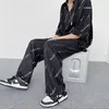 Мужские спортивные костюмы Лето легкие 2 кусочки для мужчин корейская модная готическая одежда подростки хип -хоп -уличная одежда атласная футболка с прямой ногой 220914