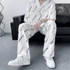 Tute da uomo estive leggere 2 pezzi set per uomo moda coreana abbigliamento gotico adolescenti hip hop streetwear maglietta in raso pantaloni gamba dritta 220914