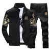 Men's Tracksuits Homens definidos O outono de lã de inverno engrossar moletom calça masculina calça portwear Man 2pcs stand colar capuz jaqueta