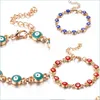 Chaîne à maillons Émail Bleu Evil Eye Charme Bracelets Pour Femmes Hommes Chaînes En Or Turc Bracelet Réglable Bracelet Bijoux De Mode En Bk 1 Dhf6W