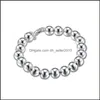 خيوط مطرز 925 Sterling Sier 8mm/10mm Hollow Circle Ball Beads Beded 20cm Bracelet Woman Mashion Modern Jewelry 1251 T2 Drop Del Dhlwo