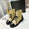 Botas Martin de invierno de diseñador para mujer, botines de plataforma de cuero Real con cordones y hebilla de cadena, botines de suela gruesa para mujer, zapatos lujosos