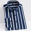 Men's Casual Shirts Noniron Stretch Long Sleeve Striped Dress Smart Smooth Material Standardfit Youthful Buttondown Shirt 220915