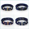 Bedelarmbanden nieuwe herenarmband 2 stks/ set luxe natuurlijke tijger eye stone cz kroon charme sieraden vakantie cadeau 106 r2 drop leveren dhpl8