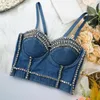 Bustiery gorsets bieliznę seksowne dhinestone kobiety dżinsowe przycięte top noc nocna impreza gorset corset zbiornik push up bustier camis wbudowany w stanik