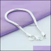 Łańcuch Link 925 Sterling Sier Lobster Zapięcie 4 mm 20cm łańcuch węża Bransoletka Fit European Charm Women Wedding zaręczyny biżuteria 1286 T2 DHJVB