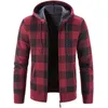 Men's Wool Blends Men's Hooded Plaid Printed Long Sleeve Sweater Autumn Winter Plush Large Casual Cardigan Coat 220915