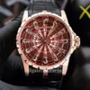 Mens Watch Rd 46 mm Diamond DIAL SAPPHIRE VERRE AUTALE AUTALATIQUE ASIA MOUVEMENT ROSE GOLLE ACIER CHARBE STRAP COURT