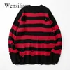 Herrtröjor svarta randtröjor förstörde rippade tröja Kvinnor Pullover Hole Knit Jumpers Overized Sweatshirt Harajuku Long Sleeve Tops 220915