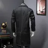 Herenwol mengsels heren mode lange denim trench jas slank fit Koreaanse zakken zwarte H1 220915