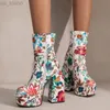 Boots Goth Short Platform Boots Ladies Sexy Punk Heels Ankle Boots For Women Winter Flower Print Fetish Party Shoes Woman Large Size L220915