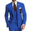 Men's Suits Beige Three Piece Business Party Men Peaked Lapel Two Button Custom Made Wedding Groom Tuxedos 2022 Jacket Pants Vest
