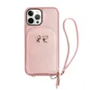 Titulares de cartão Moda PU Couro portátil Bow Zipper Bag Slot Slot Phone Tolder para iPhone 11 12 Bolsa Pro Max