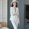 Dwuczęściowe spodnie damskie damskie mody damskie szczupłe dopasowanie Białe Blazer Biały Blazer Dwuczęściowy garnitur profesjonalne legginsy