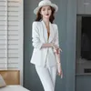 Women's Two Piece Pants Women's Long Sleeve Fashion Women's Slim Fit Plus Size White Blazer Two-Piece Suit Professional Leggings