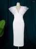 Casual Dresses Chic Women White Classy Backless V Neck Flying Sleeves Midi Modest Formal Party Prom Cocktail Wedding Guest 4xl