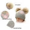 Vinterhattar för Baby Girl Boy Bobble Hat Kids Cap For Children Sticked Checks Pompom Toddler Beanie Spädbarnshuven med dubbel päls 0-2Y