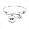 Charm Bracelets 12 Constellation Zodiac Bangle Cuff Take Time Enjoy Every Day Letter Carved Heart Coin Charm Stainless Steel Adjustab Dhos0