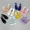 2022 Womens Sandals 신발 사탕 컬러 패션 하이힐 체크 무늬 하이힐 샌들 오픈-토드