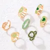 Ins Trendy Green Heart Joint Anneaux de joint pour les femmes Bijoux de la fête de la main en pierre de cristal clair anillo 7pcs / sets